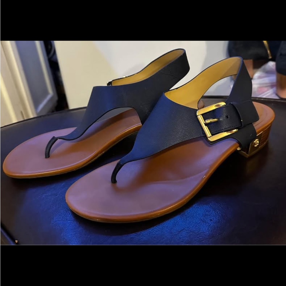Michael Kors Black and Gold Sandals with Chic Buckle
